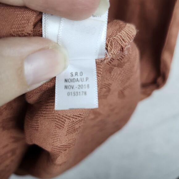 Garnet Hill Lagenlook Dress Rust Dobby Tie Sleeve Organic Cotton Jacquard Sz 8 - Picture 13 of 13